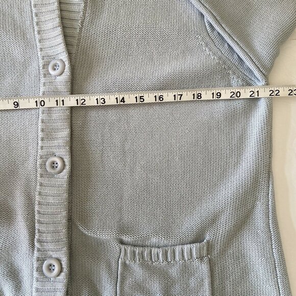 SHEN NY Ribbed Collar Cotton Cardigan Sweater Soft Blue Front Pockets Size 4 - Picture 6 of 8